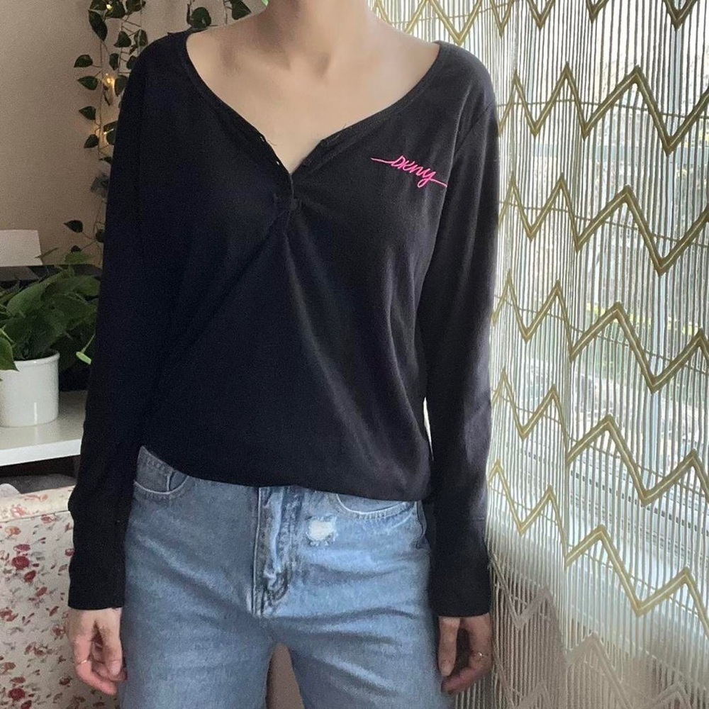 DKNY Black Pink Embroidered Logo Long Sleeve